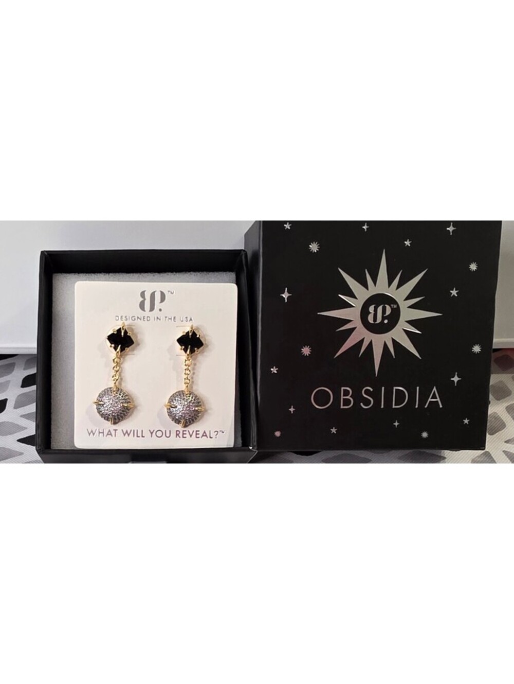 Obsidia Supernova Drip Earrings with Genuine Black Obsidian and Rhodium